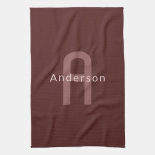 Modern Tittar Monogrammed Namn Maroon Red Kökshandduk