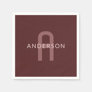 Modern Tittar Monogrammed Namn Maroon Red Pappersservett