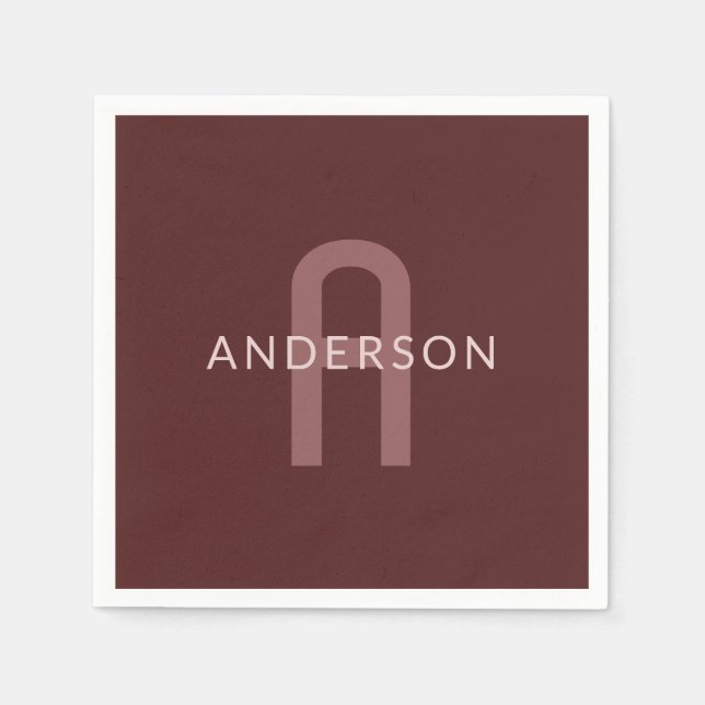 Modern Tittar Monogrammed Namn | Maroon Red Pappersservett (Framsidan)