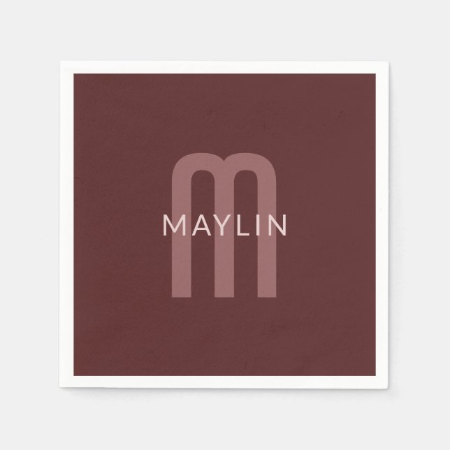 Modern Tittar Monogrammed Namn | Maroon Red Pappersservett (Framsidan)