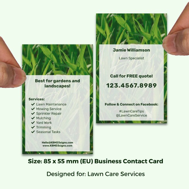 Modern tjänsteförteckning Call to Action Grönytesk Visitkort (Modern Service List Call to Action Lawn Care Business Card; Size: 85 x 55 mm (EU))
