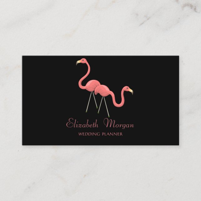 Modern Tjejig Rolig, Flamingos, Svart Visitkort (Framsida)