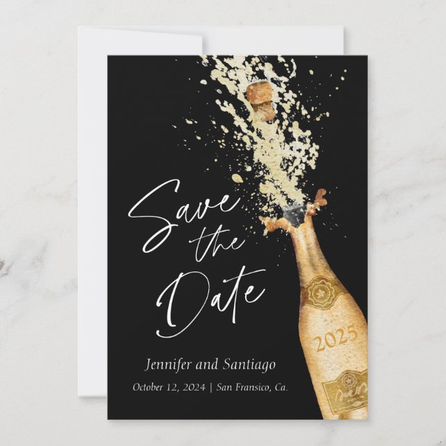 Modern Toast Spara Datum Svart och Guld Kort (Framsida)