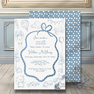 Modern Toile de Jouy Baby Shower Inbjudningar