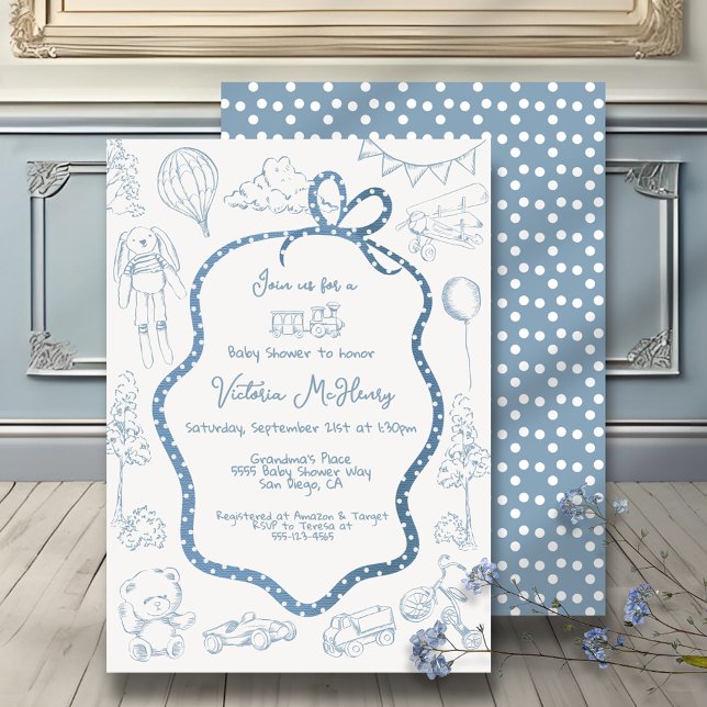 Modern Toile de Jouy Baby Shower Inbjudningar (Skapare uppladdad)