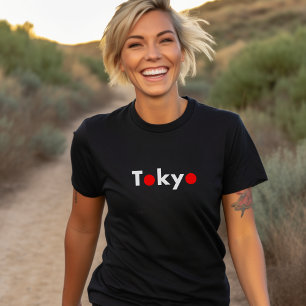 Modern Tokyo Japan Red Dots Mörk Färg T Shirt