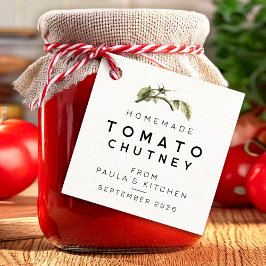 Modern Tomato Chutney-etikett med vattenfärg löv Gåvor Etiketter