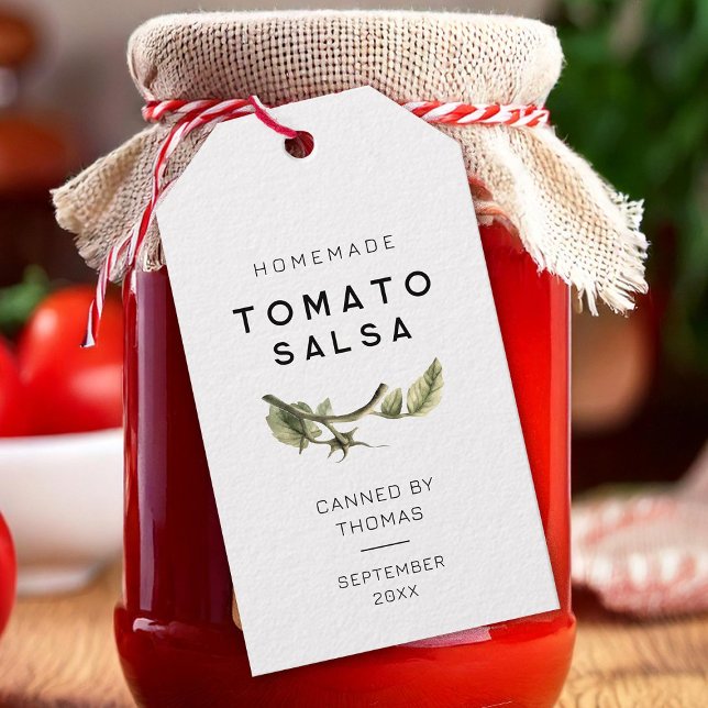 Modern Tomato Salsa-etikett med tomato löv Presentetikett (Skapare uppladdad)