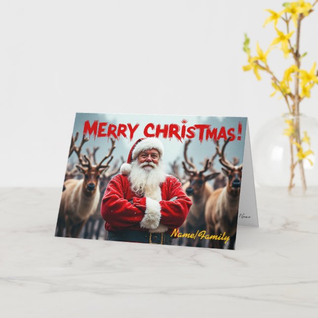 Modern Tomte Claus, på svenska oftast Jultomten Kort (Gul blomma)