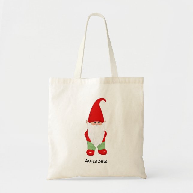 Modern Tomte Klädd i Grönt och Rött Tygkasse (Framsidan)