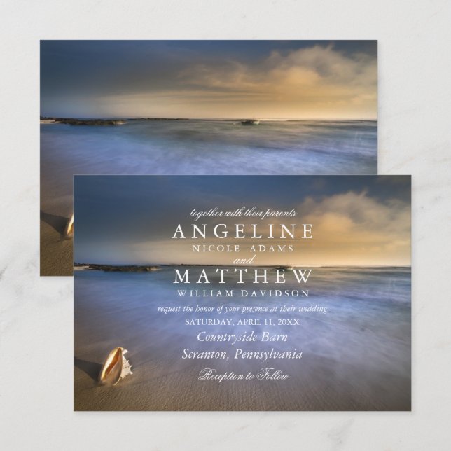 Modern Tona Tropical Beach Sea Bröllop-kort Inbjudningar (Fram/baksida)