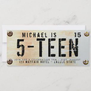 MODERN TONÅRING födelsedagsboY Car LICENSE Plate R Inbjudningar