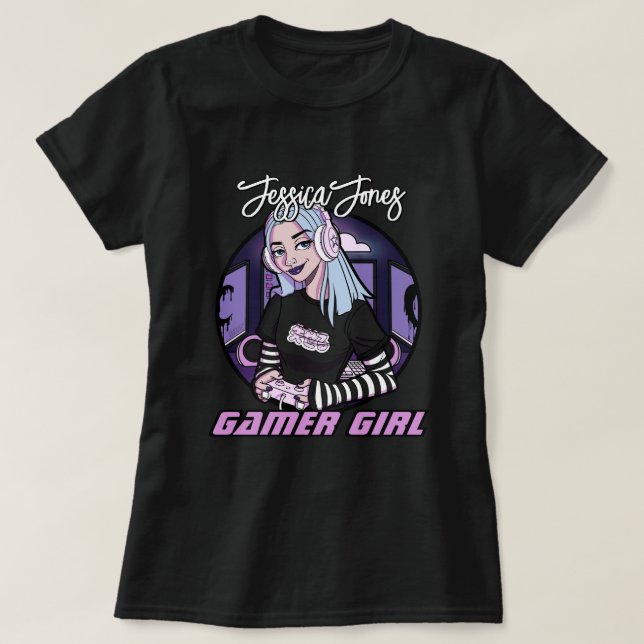 Modern Tonåring Gamer Girl Tecknad Namn Slogan T Shirt (Design framsida)