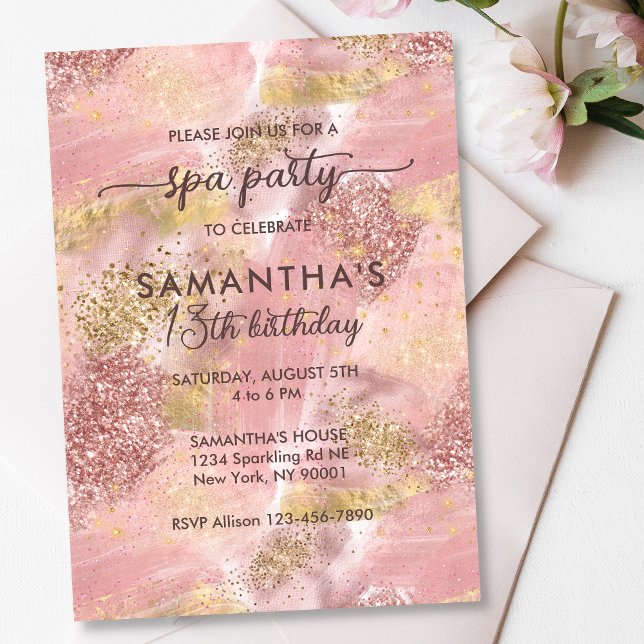 Modern Tonåring Girl Spa Party Faux Ro Guld Glitte Inbjudningar (Skapare uppladdad)