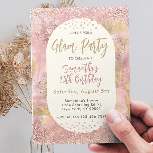Modern Tonåring Glam Spa Party Faux Ro Guld Glitte Inbjudningar