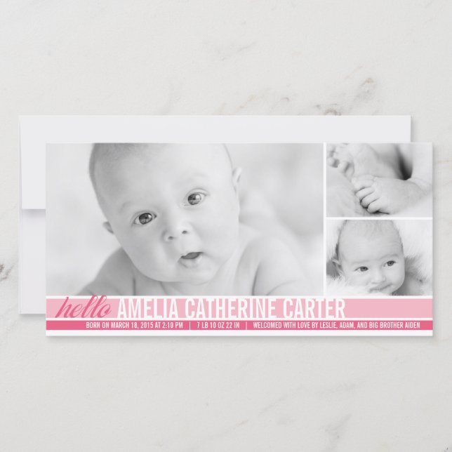 Modern Tones Flicka Birth Notice Meddelande (Framsida)