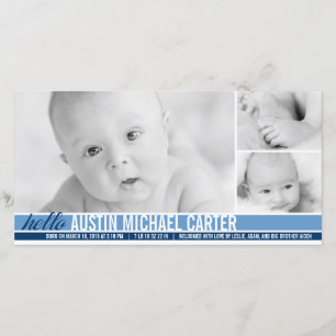 Modern Tones Pojke Birth Notice Meddelande