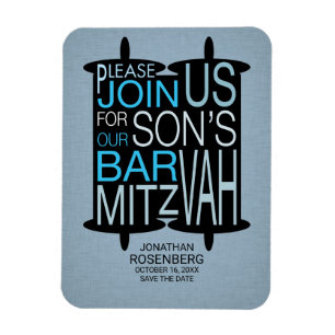 Modern Torah Blue Pub Mitzvah Spara datumet Magnet