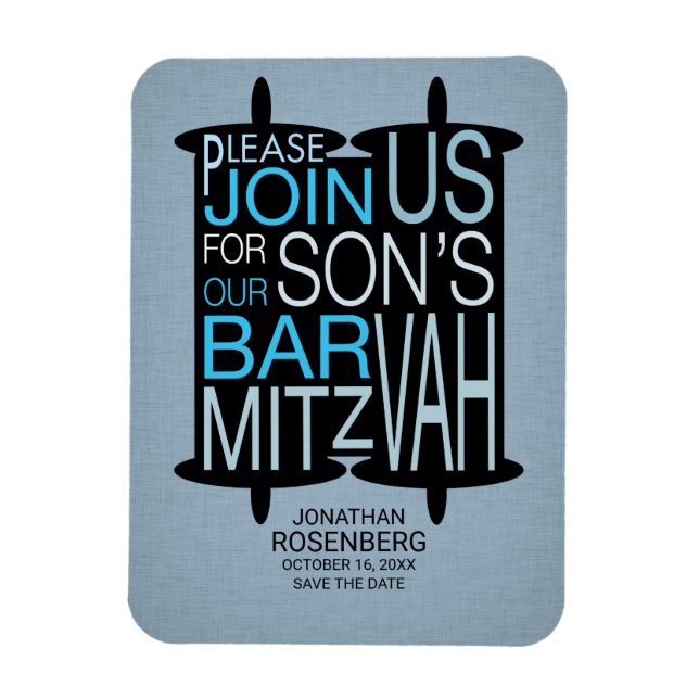 Modern Torah Blue Pub Mitzvah Spara datumet Magnet (Vertikal)