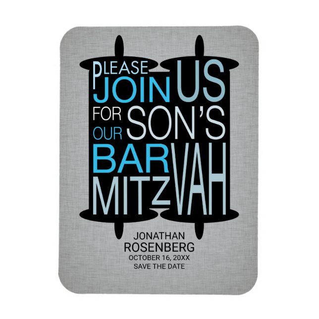 Modern Torah Grått Pub Mitzvah Spara datum Magnet (Vertikal)