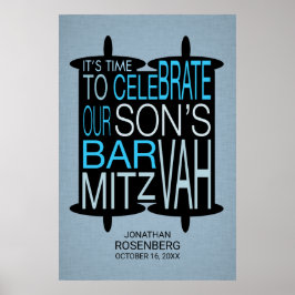Modern Torah Pub Mitzvah Poster Grått och Blue