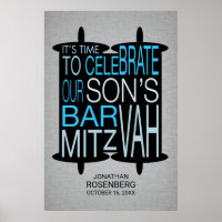 Modern Torah Pub Mitzvah Poster Grått och Blue