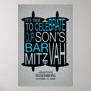 Modern Torah Pub Mitzvah Poster Grått och Blue