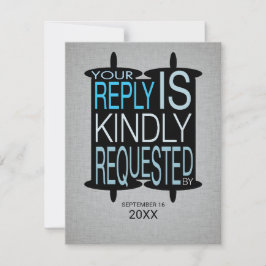 Modern Torah Pub Mitzvah Reply OSA Grått Blue Inbjudningar