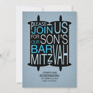 Modern Torah Pub Mitzvah Spara datum Grått Blue Datumet