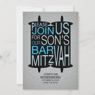 Modern Torah Pub Mitzvah Spara datum Grått Blue Datumet