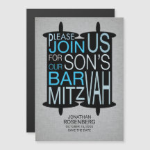 Modern Torah Pub Mitzvah Spara datum Grått Blue