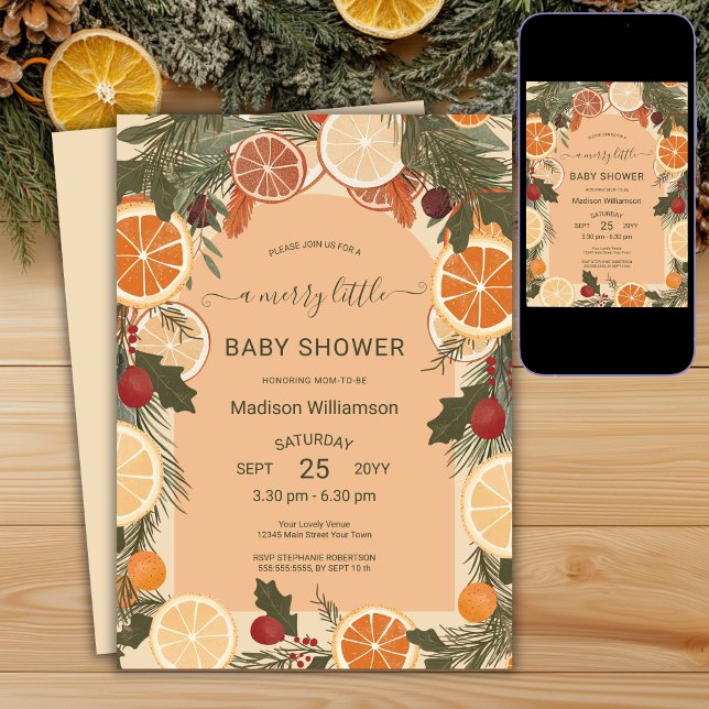 Modern torkad citrus Merry Little Baby Shower Inbjudningar (Skapare uppladdad)