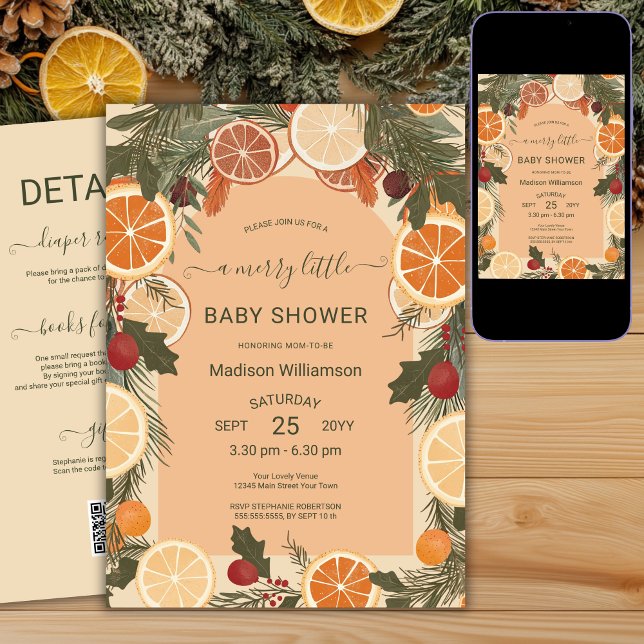 Modern torkad citrus Merry Little Baby Shower QR Inbjudningar (Skapare uppladdad)