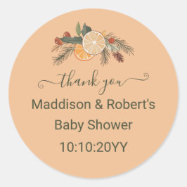Modern torkad vintercitrus baby shower runt klistermärke