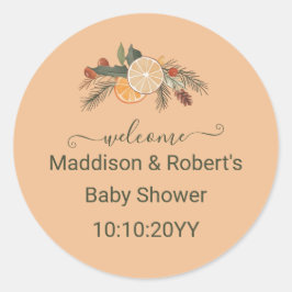 Modern torkad vintercitrus baby shower-välkomst runt klistermärke