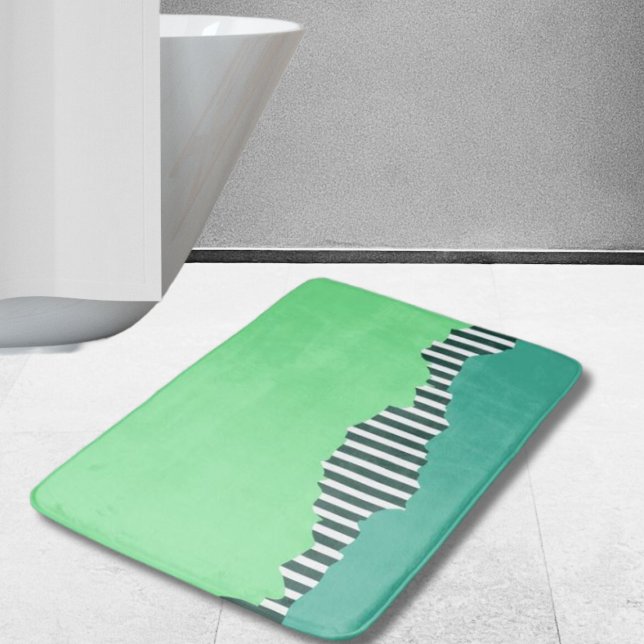 Modern Torn Rand Turquise-Grönten i lager Badrumsmatta (Modern Torn Stripes Turquoise Green Layered Bath Mat)