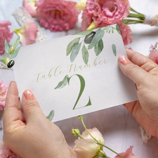 Modern Toscana Olive Löv Gren-Bordsnummer Tack Kort (Skapare uppladdad)