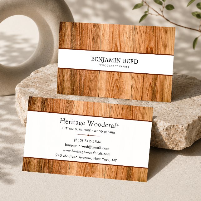 Modern trä snickeri plywood textur visitkort (Modern Wooden Carpenter plywood texture Business Card)