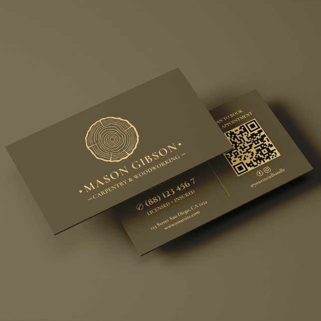 Modern träarbetarlogotyp snickare mörk taupe visitkort (Modern Woodworker Logo Carpenter Dark Taupe Business Card
)