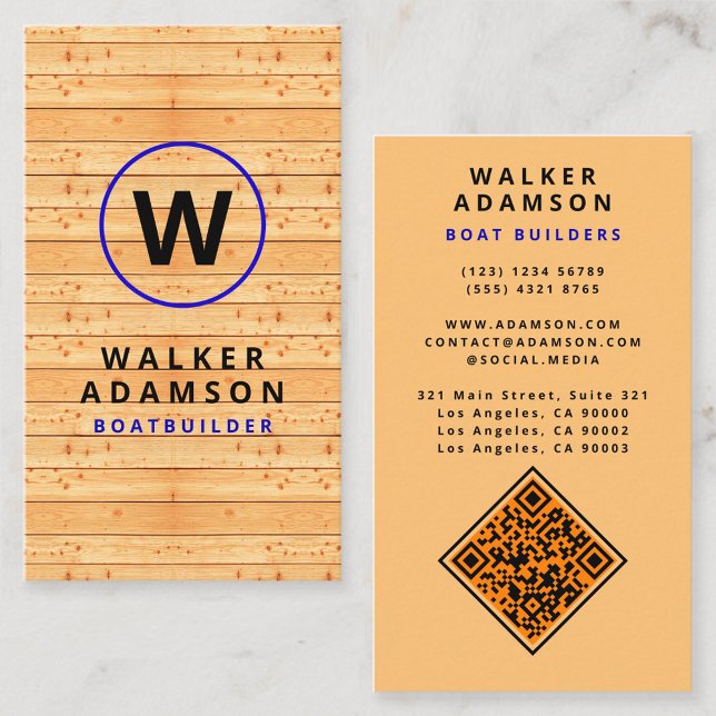 Modern träbetessökning - Monogrammed QR-kod Visitkort (wood business card)