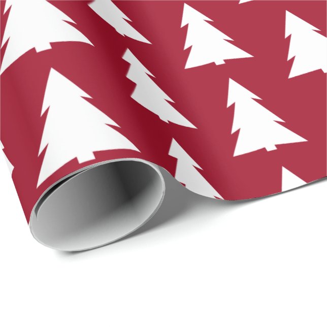 Modern Träd Burgundy Geometric Mönster Presentpapper (Rullad Hörn)