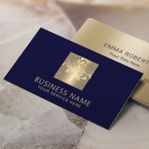 Modern Träd Logotyp Elegant - marinblått och Guld Visitkort