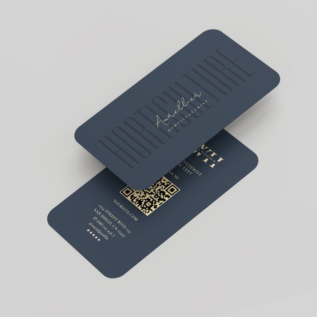 Modern trädgårdsodlare i Monogram Mörk blått Guld Visitkort (Modern Horticulturist Monogram Dark Blue Gold Business Card
)