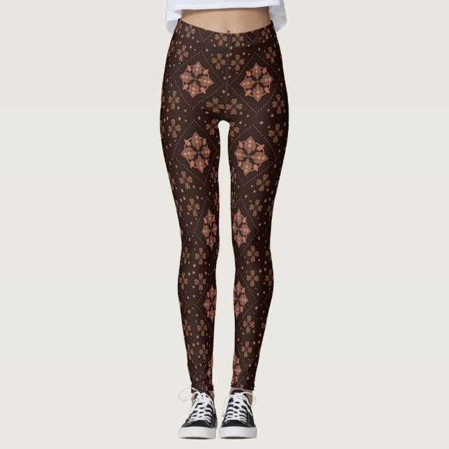 Modern traditionell batik blommig brun mönster  leggings (Framsida)