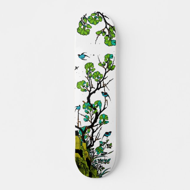 Modern traditionell kinesisk naturgrafik mini skateboard bräda 18,5 cm (Framsida)
