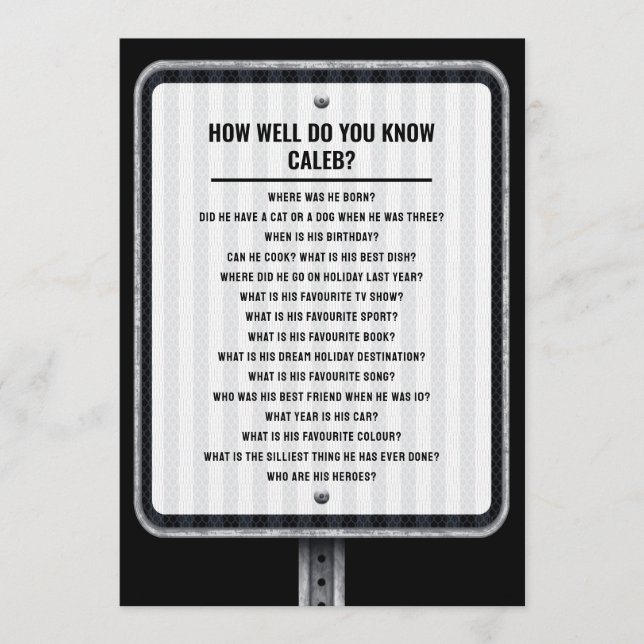 Modern traffic sign quiz party game inbjudningar (Framsida)