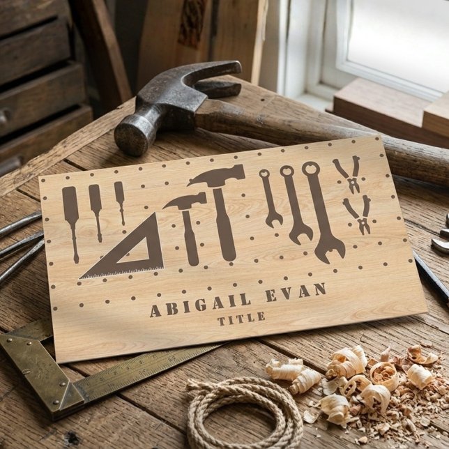 Modern trägrain Konstruktion hantverkarverktyg Visitkort (Modern Wood Grain Construction Handyman Tools Business Card)
