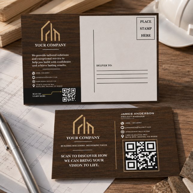 Modern trägrain QR-kod konstruktion Helg Vykort (Modern Wood Grain QR Code Construction Holiday Postcard
)