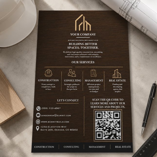 Modern trägrain QR-kod konstruktion Reklamblad (Modern Wood Grain QR Code Construction Flyer
)