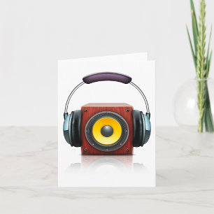 Modern trähögtalare med hörlurar Musik Kort